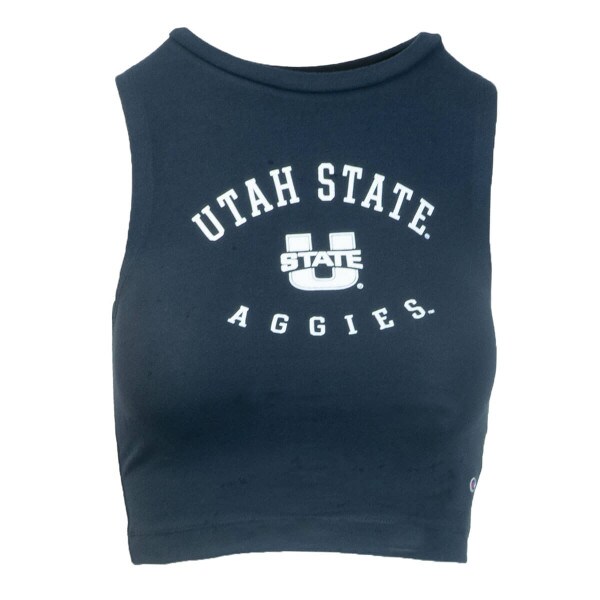 Utah State Aggies U-State Navy Cropped Tank Top Champion